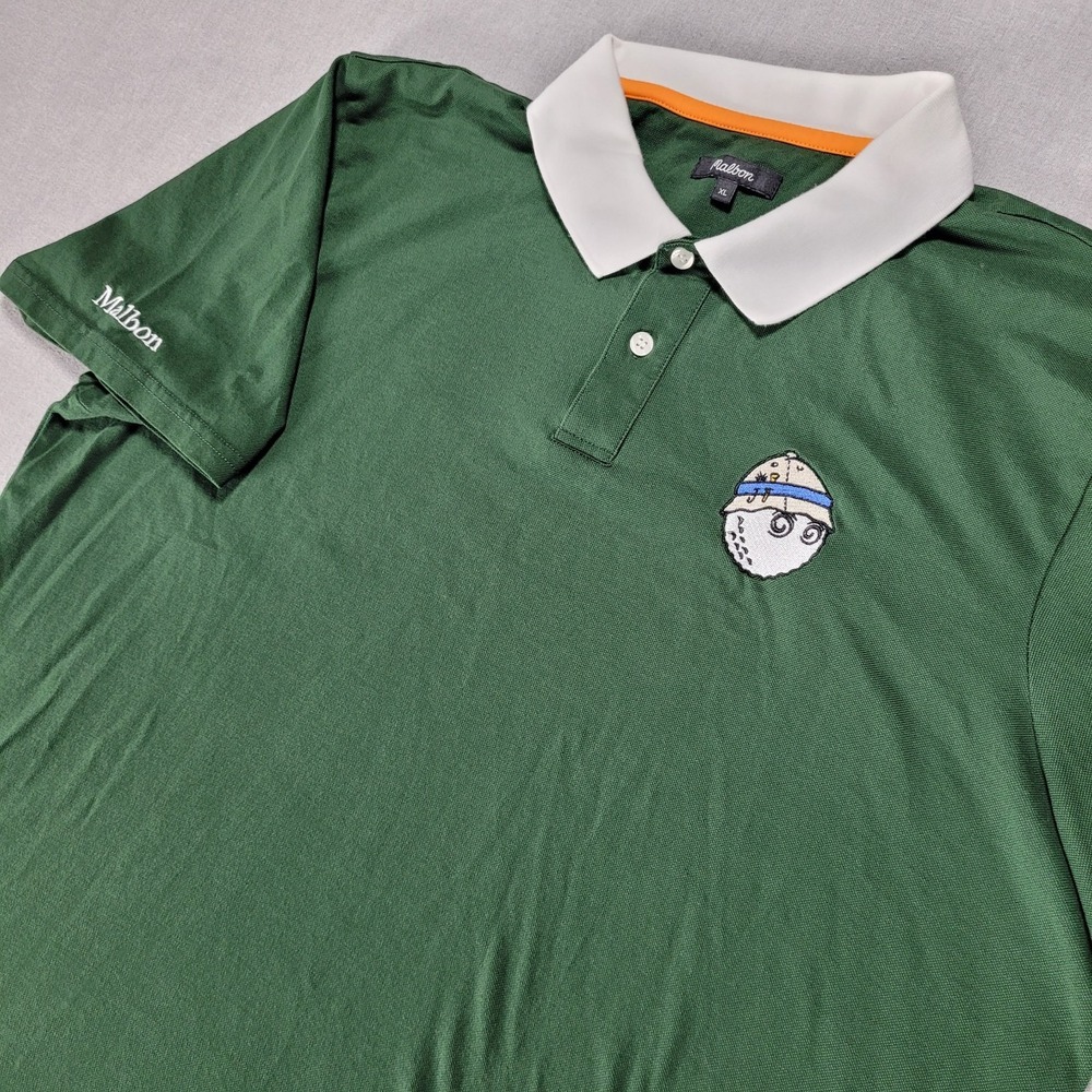 Malbon Wiz Polo Mens XL Solid Green White Collar
